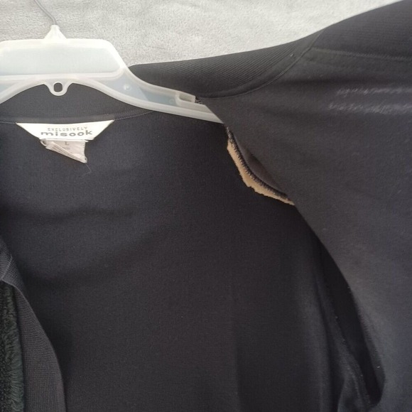 Misook Lg  Cardigan Open Collared Black Fringe Long Sleeve Liquid Knit Travel - Picture 4 of 11